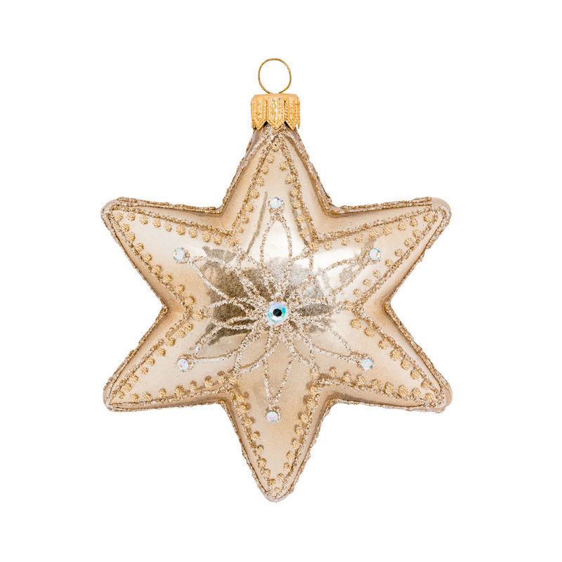 Mundgeblasene Christbaumkugeln in Sternform mit funkelnden Dekors Bild 2