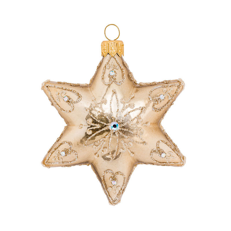 Mundgeblasene Christbaumkugeln in Sternform mit funkelnden Dekors Bild 3