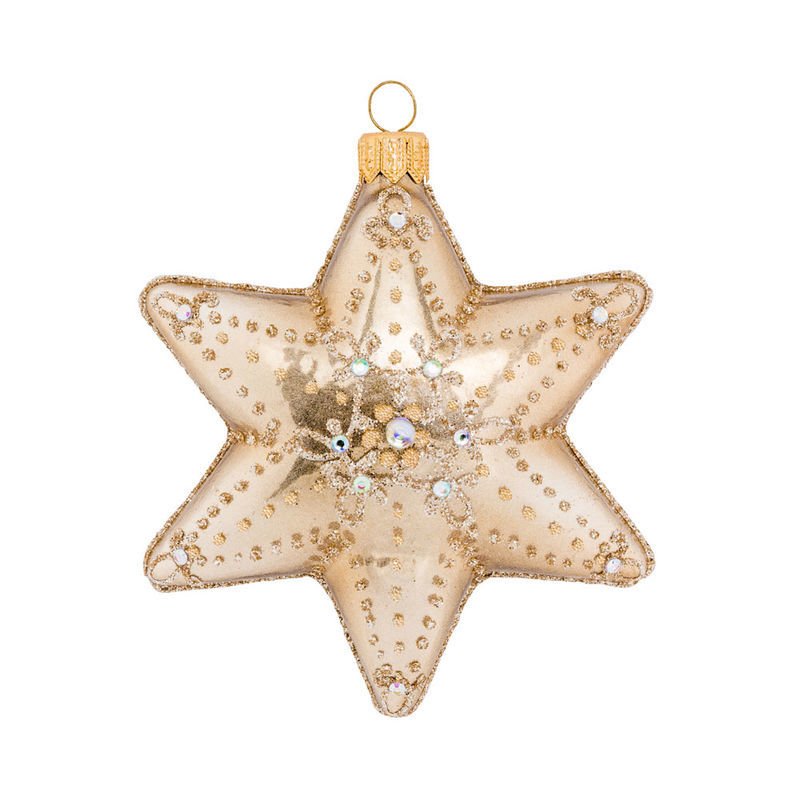 Mundgeblasene Christbaumkugeln in Sternform mit funkelnden Dekors Bild 4