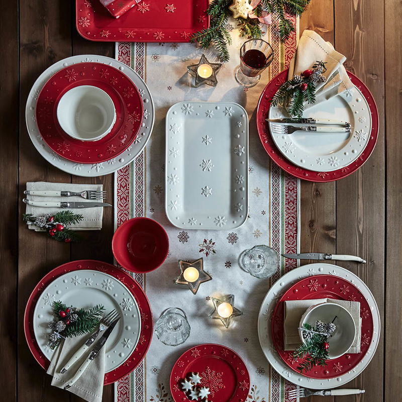 Stilvolles Weihnachtsgeschirr mit Schneeflocken Reliefdekor: Essteller Bild 3