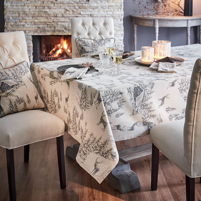 Tischdecke im Chalet-Style: K�nstlerische Alpenmotive in Naturt�nen