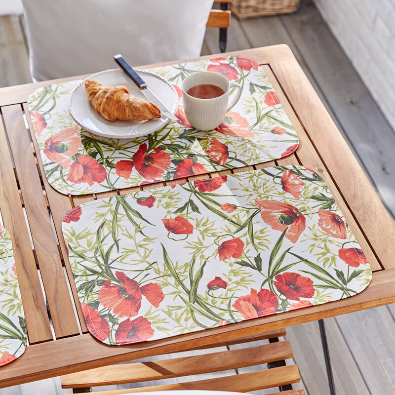 Abwaschbare Klatschmohn-Tischsets aus reiner Baumwolle