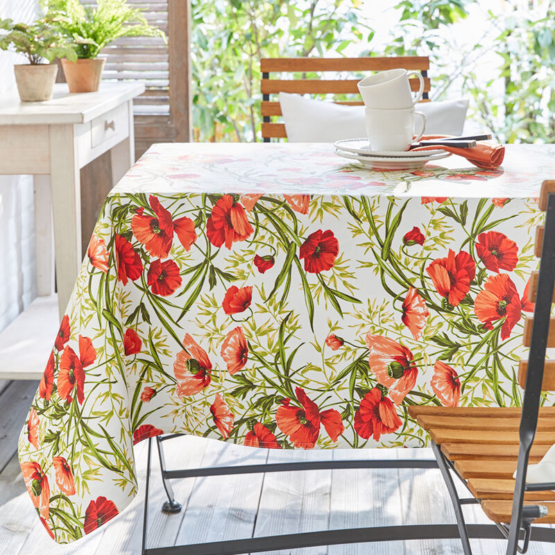 Abwaschbare Klatschmohn-Tischdecke aus reiner Baumwolle