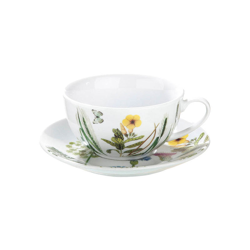 Tasse mit Unterteller zum frischen Wildblumen-Geschirr