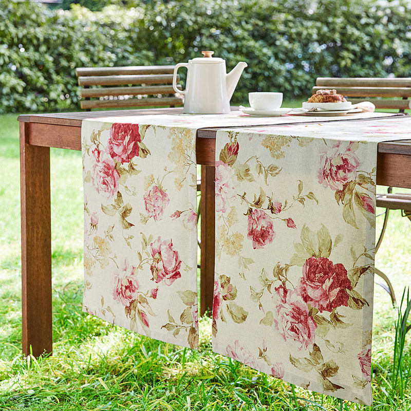 Tischl�ufer: Romantische englische Rosenmotiv-Tischw�sche