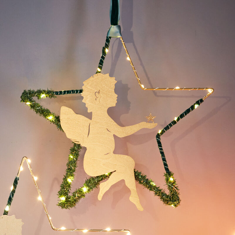 H�ngender Leuchtstern mit Gold-Engel