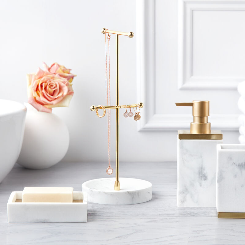 Praktischer Schmuck-Organizer in trendiger Marmoroptik mit Golddetails Bild 3