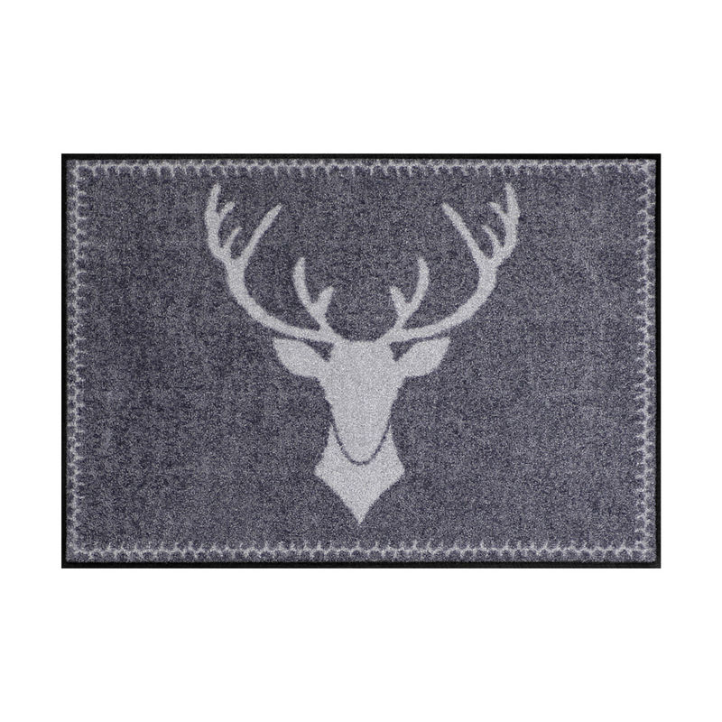 Motiv Hirsch grau: Kr�uselvelours-Fu�-und Sauberlaufmatten binden Schmutz, Staub und N�sse