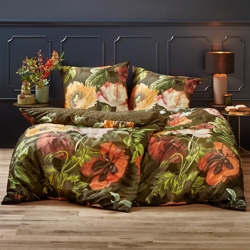 Flanell Wende-Bettw�sche mit Mohnbl�ten in warmen Farben
