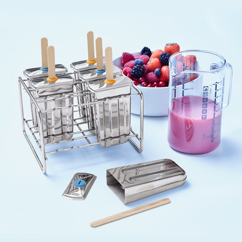 Hygienische Edelstahlformen f�r erfrischendes Frucht- und Wassereis am Stiel