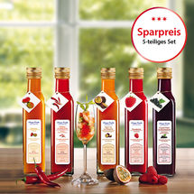 5-tlg. Set: Franz�sischer Fruchtp�ree-Essig: Cassis, Himbeere, Passionsfrucht, Piment d�Espelette, Mango
